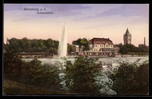 AK Merseburg, Gotthardtsteich mit Fontaine