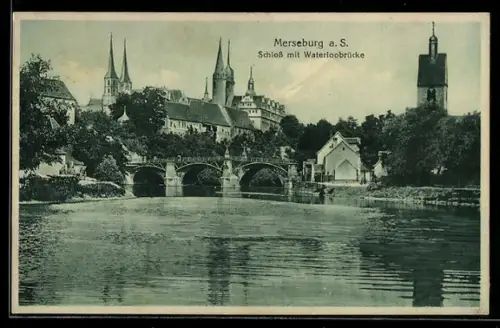 AK Merseburg a. S., Schloss mit Waterloobrücke