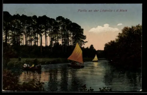 AK Erkner, Partie an der Löcknitz, Segelboote auf der Löcknitz