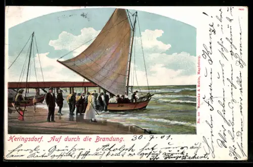 AK Heringsdorf, Brandung mit Segelbooten