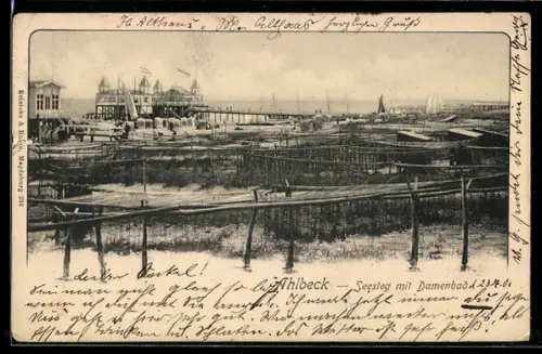 AK Ahlbeck, Seesteg mit Damenbad