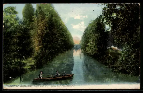 AK Neu-Mühle /Ruppiner Schweiz, Boot auf dem Rhin