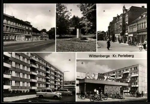 AK Wittenberge /Perleberg, Perleberger Strasse, Kapp-Putsch-Denkmal, Dr.-Allende-Viertel, HO-Kaufhalle