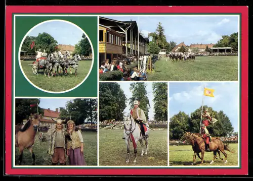 AK Neustadt /Dosse, Neustädter Pferdetage, Römische Quadriga, Germanen, Dragoneroffizier