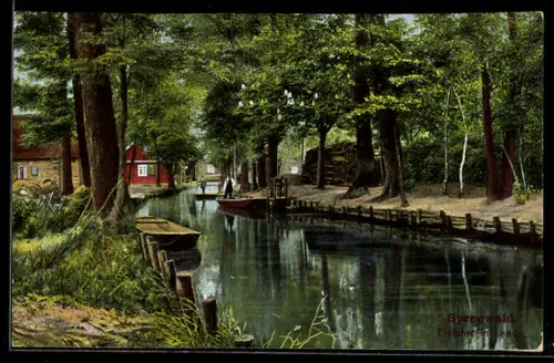 AK Lehde /Spreewald, Kanal-Einfahrt nach Lehde