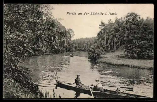 AK Erkner, Partie an der Löcknitz, Flusslandschaft, Boote
