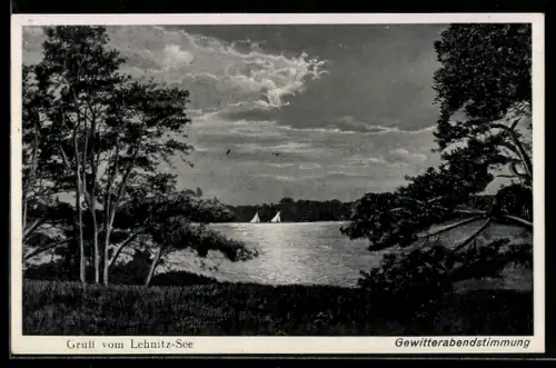 AK Lehnitz-See, Uferpartie mit Gewitterabendstimmung