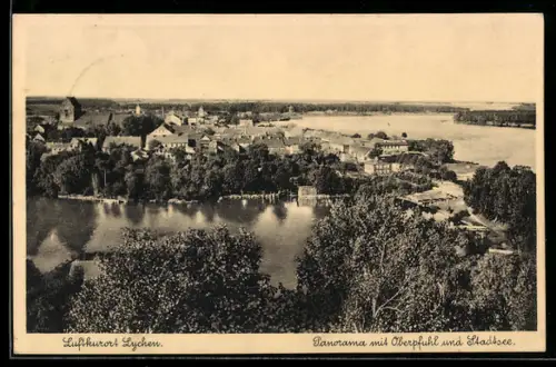 AK Lychen, Panorama mit Oberpfuhl und Stadtsee