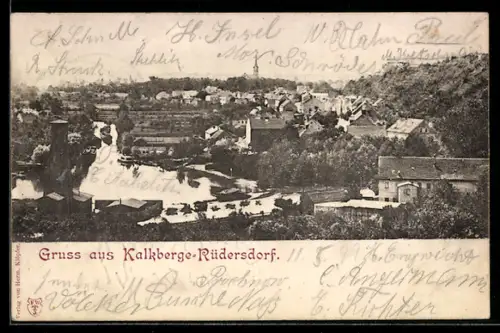 AK Kalkberge-Rüdersdorf, Ortsansicht mit Kirche und See