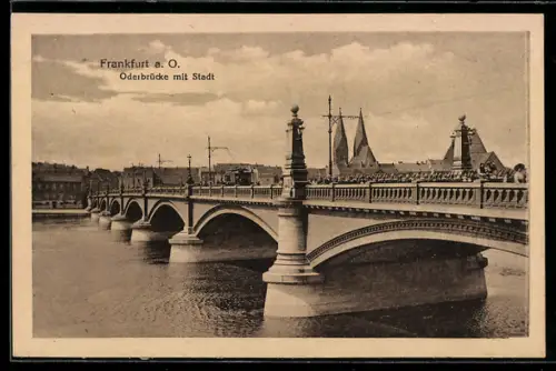 AK Frankfurt a. O., Oderbrücke mit Stadt