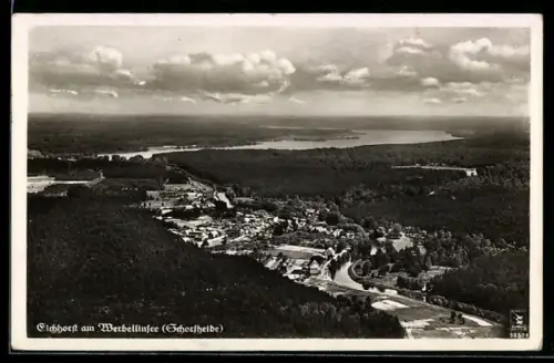 AK Eichhorst am Werbellinsee, Ortsansicht aus der Vogelschau, Werbellinsee, Waldlandschaft