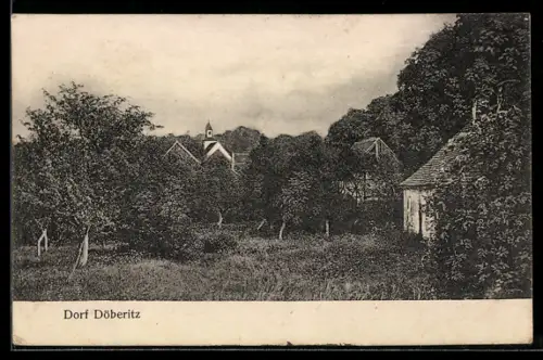 AK Döberitz, Dorfansicht mit Kirche und Häusern