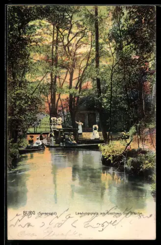 AK Burg /Spreewald, Landungsplatz am Gasthaus zur Bleiche