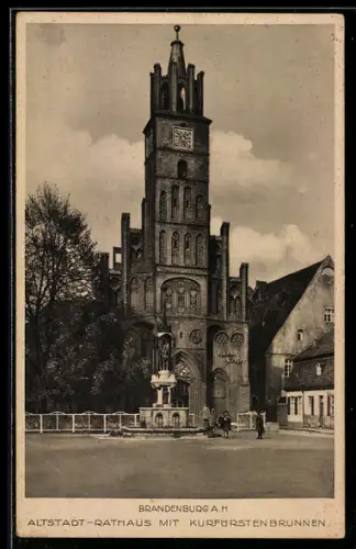 AK Brandenburg a. H., Altstadt-Rathaus, Kurfürstenbrunnen