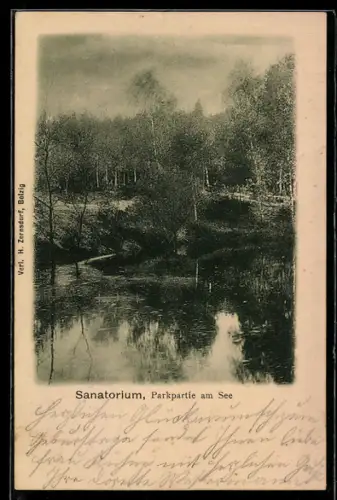 AK Belzig, Sanatorium, Parkpartie am See