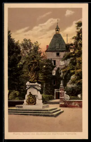 AK Moers, Schloss mit Denkmal der Kurfürstin Henriette