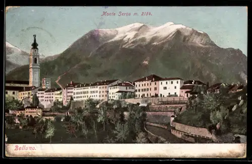 AK Belluno, Vista sul Monte Serva e il campanile in primo piano