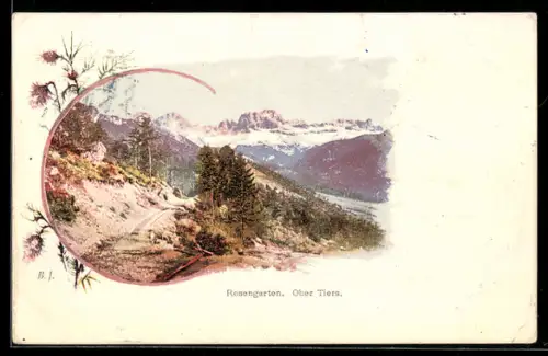 AK Rosengarten /Ober Tiers, Vista panoramica montana con sentiero e vegetazione alpina