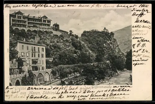 AK Merano, Vista sulla Gilfpromenade e il fiume Passirio