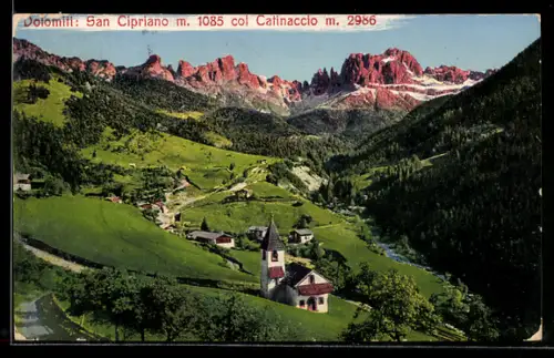 AK San Cipriano /Dolomiti, Vista panoramica sulle Dolomiti e il Catinaccio