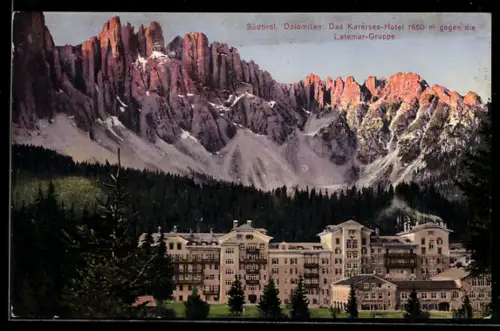 AK Carezza, Karersee-Hotel gegen die Latemar-Gruppe