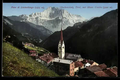 AK Pieve di Livinallongo / Buchenstein, Veduta parziale con Monte Civetta sullo sfondo