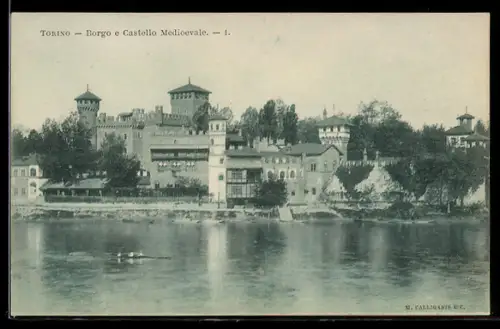 AK Torino, Borgo e Castello Medioevale con vista sul fiume