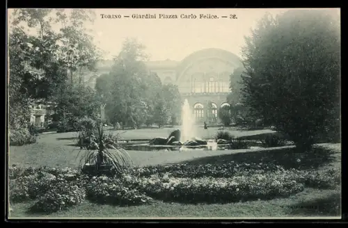 AK Torino, Giardini Piazza Carlo Felice con fontana e vegetazione luxuriant