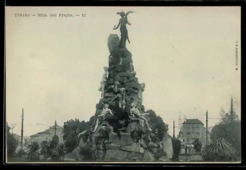 AK Torino, Mon. del Frejus, monumento imponente con figure allegoriche e dettagli architettonici raffinati
