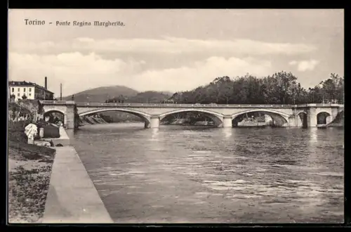 AK Torino, Ponte Regina Margherita sul fiume con paesaggio collinare sullo sfondo