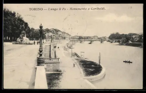 AK Torino, Lungo il Po, Monumento a Garibaldi