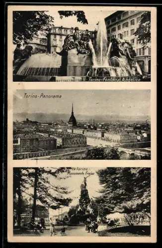 AK Torino, Fontana Angelica, Panorama, Monumento Frejus