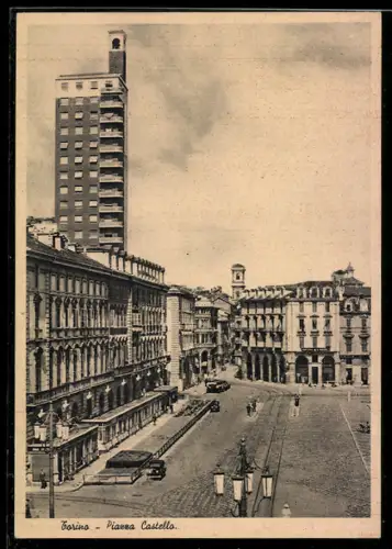 AK Torino, Piazza Castello con edifici storici e traffico urbano