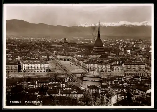 AK Torino, Panorama con Mole Antonelliana e Alpi innevate sullo sfondo