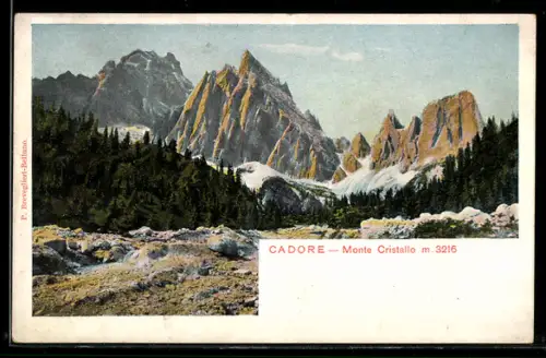AK Cadore, Monte Cristallo con paesaggio montano e foresta alpina