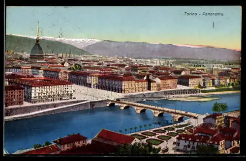 AK Torino, Panorama con Mole Antonelliana e fiume Po