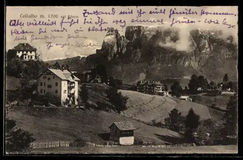 AK Collalbo, Vista panoramica delle montagne e case alpine