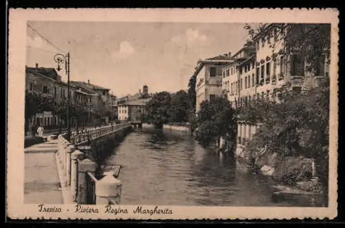 AK Treviso, Riviera Regina Margherita lungo il fiume con edifici storici e natura rigogliosa