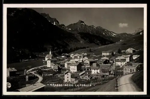AK Arabba, Sasso Cappello, Vista panoramica del villaggio con montagne sullo sfondo