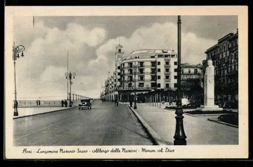 AK Bari, Lungomare Nazario Sauro, Albergo delle Nazioni, Monumento A. Diaz