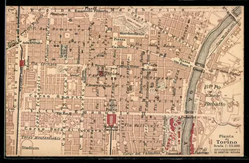 AK Torino, Pianta della città con dettagli delle strade e del fiume Po