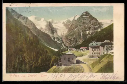 AK Trafoi /Tirol, Vista panoramica delle montagne e del villaggio alpino innevato