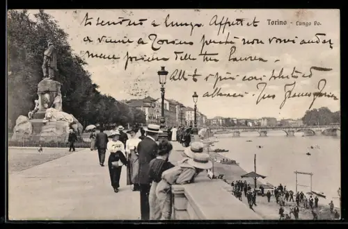 AK Torino, Lungo Po con passeggiata e statua