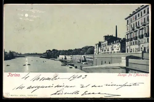 AK Torino, Lungo Po, Murazzi, con edifici storici lungo il fiume