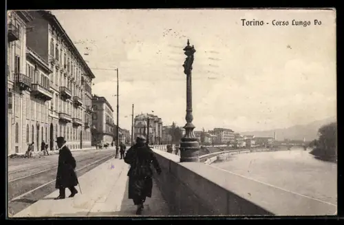 AK Torino, Corso Lungo Po con passeggiata lungo il fiume e edifici storici