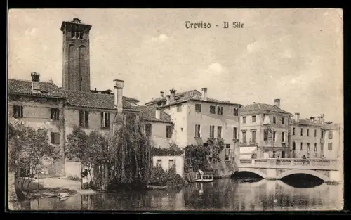 AK Treviso, Il Sile con case storiche e ponte sul fiume