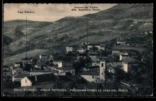 AK Arquà Petrarca, Panorama verso la Casa del Poeta nelle colline Euganee