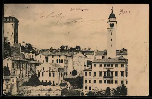 AK Asolo, Vista dal Valcagnana con il Castello d`Asolo e campanile