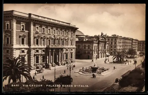 AK Bari, Via Cavour, Palazzo Banca d`Italia con fontana e palmizi