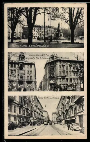 AK Torino, Corso Vittorio Emanuele, Piazza Carlo Emanuele II., Via XX Settembre